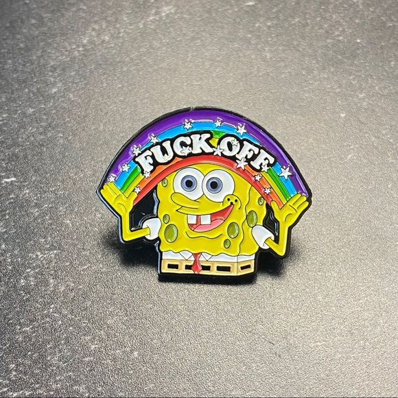 Spongebob LGBT Fuck Off Enamel Pin/ Brooch Lapel - Picture 2 of 6